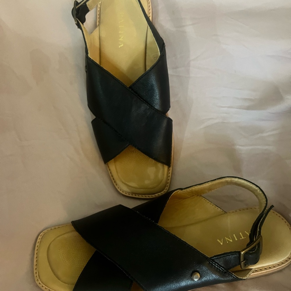 Portland Leather Black Criss-Cross Leather Sandals